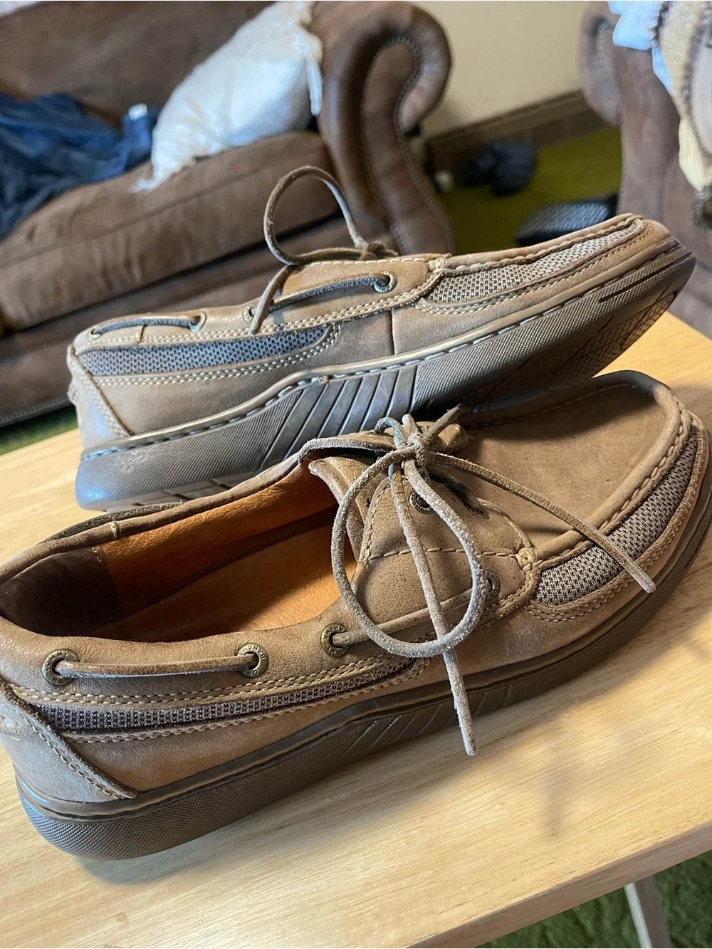 Tommy Bahama Dark Olive Leather Boat Shoes Men Size 9.5M